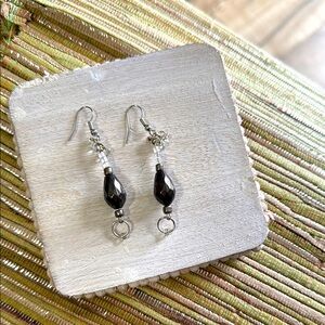 176.  Elegant Black and Silver Drop Earrings